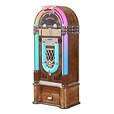ARKROCKET Saturn V Jukebox with Stand • Vinyl Record Player • USB • SD • AUX • FM Radio • MP3 • CD Player • Rainbow LED Light Up • 50s Classic Style • Full Size Floor Standing Retro Style - Dark Oak