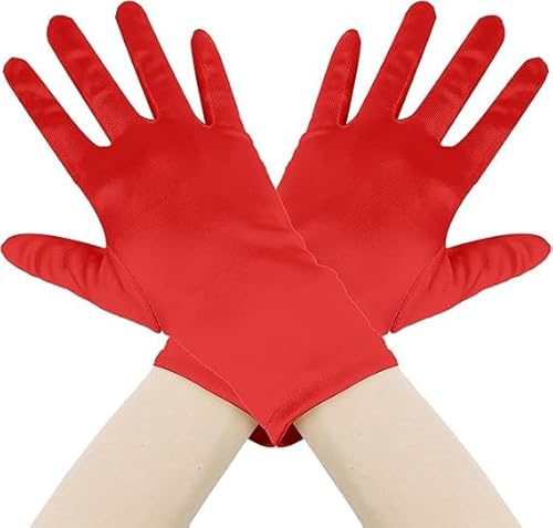 IHLOOTD Guantes Halloween Rojos Estilo Corto Hombre Mujer Cuero para Navidad, Carnaval, Fiestas Temáticas, Cosplay, Disfraces, Bailes de Graduación, Espectáculos, Óperas Festivas