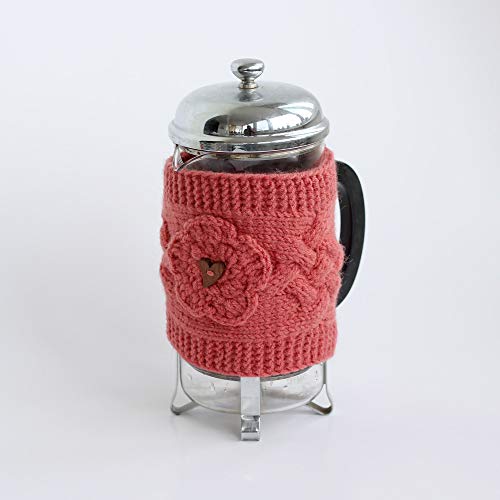 Knit French Press Cozy Wool Handknit Flower Cover Tea Pot #TOP5