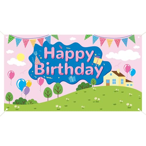SAVITA Banner de Fondo Feliz Cumpleaños Cerdo, 180 x 100 cm Bonito Dibujos Animados Decoración Fiesta Accesorios Fotos para Baby Shower Suministros para Fiesta de Cumpleaños Infantil