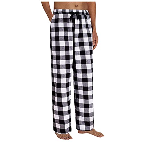 Mens Plaid Pajama Pants,Cotton Drawstring Elastic Waist Pj Pants Soft Loose Fit Lightweight Lounge Sleepwear3