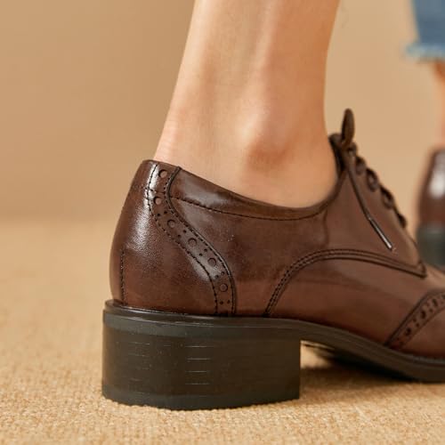 Image of BEAU TODAY Oxford Shoes for Women Leather Brogue Wingtips Dress Shoes | Calskin Upper,Pigkin Lining,Pigskin Insole,Rubber Outsole,Lightweight,Anti-slip,Wear-resistant,Breathable,Black