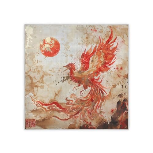KLL Phoenix Bird Chinese Ink Painting Red Gold silk scarf scarves silky for women for evening chal para mujer