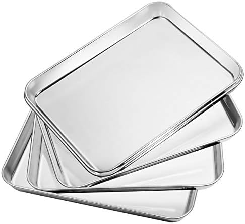 Baking Sheets Set of 5, Bastwe Stainless Steel Baking Pan Tray Cookie Sheet, Size 10 x 8 x 1 inch, Non Toxic & Healthy, Rust Free & Easy Clean