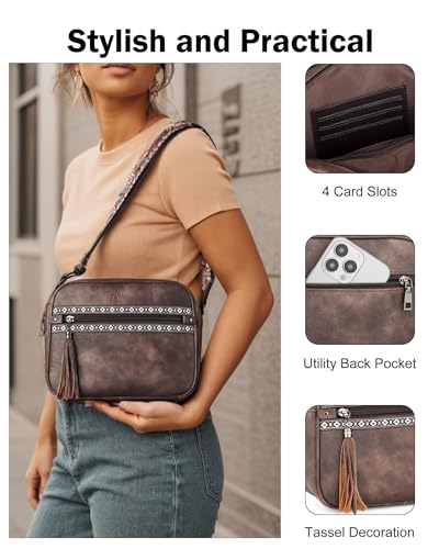 Image of FADEON Crossbody Bags for Women, RFID 4 Card Slots | Vegan Crossbody with Wide Strap, Double-Zipper & Anti-Theft, Fits Kindle & Essentials, Lightweight for Work & Travel