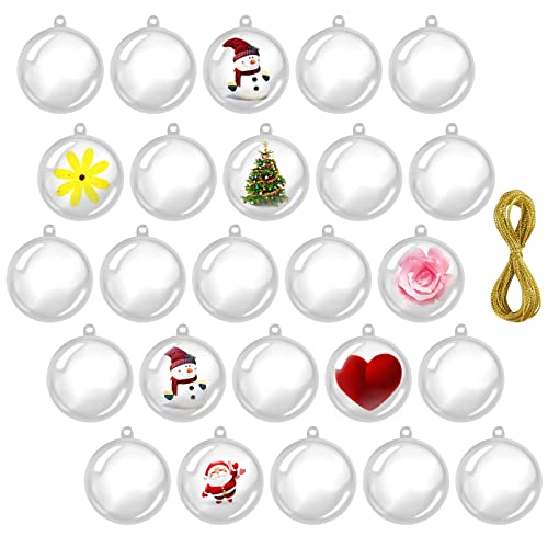 Lot de 25 Boules de Noël Transparentes en Plastique Acrylique Transparent à remplir soi-même - Incassables - pour décoration de Sapin de Noël - pour Halloween, fête d'anniversaire Cover