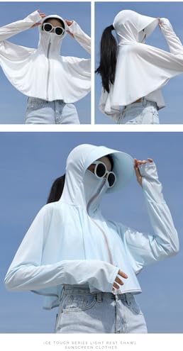 Womens UV Protection Shirts Long Sleeve Sun Block Crop Top Lightweight Quick Dry Hoodie Workout Jacket Outdoor