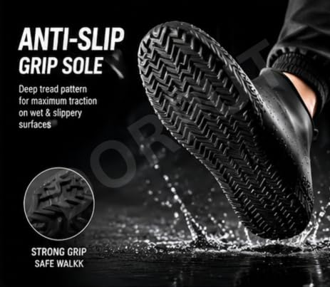 Image of Silicone Waterproof Shoe Covers for Men & Women | Reusable Non-Slip Rain Shoe Protector | Stretchable Overshoes for Rain, Mud, Snow, Hiking & Outdoor Use