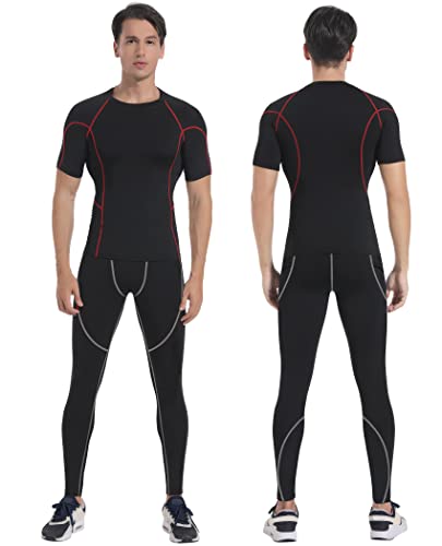 Milin Naco Men Compression Pants Boy Bottoms Long Sleeve Tights [3 Packs] Workout Sports Running Cool Dry Athletic Cold Gear Dri Baselayer M-Long Camo Black/Black/Athletic Black-L-Long #TOP1