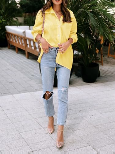Image of siliteelon Striped Button Down Shirts Women Cotton Long Sleeve Work Blouses
