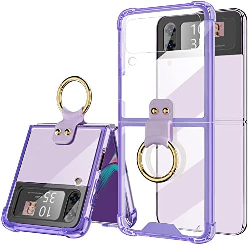 Designed for Samsung Galaxy Z Flip 4 Case Clear with Ring, Anti-Fall Shockproof Protective Phone Cover Case Compatible with Galaxy Z Flip 4 Case 5 G 2022 (Clear Purple)