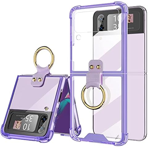 Designed for Samsung Galaxy Z Flip 4 Case Clear with Ring, Anti-Fall Shockproof Protective Phone Cover Case Compatible with Galaxy Z Flip 4 Case 5 G 2022 (Clear Purple) Cover
