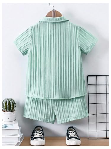 Image of SweatyRocks Boy's 2 Piece Summer Vacation Outfits Short Sleeve Collar Button Down Shirt and Shorts Clothing Set