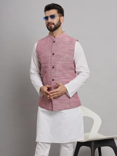 Image of LATEST CHIKAN Men's Traditional Cotton Solid Nehru Jacket /Waistcoat