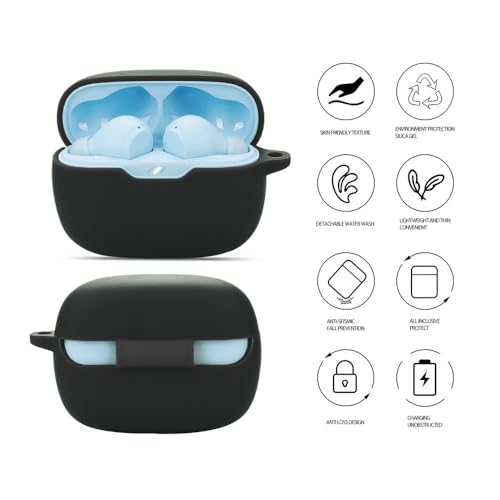 Image of WELCROS Silicone Cover Case with Carbiner Compatible with JBL Wave Beam 2 (2024) Earbuds (Black, Lanyard + Keychain)