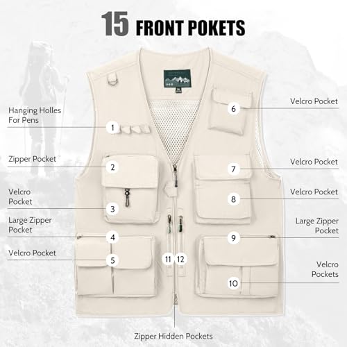 Image of AOTORR Mens Outdoor Work Safari Cargo Photo Travel Fishing Vests for Men with Multi-pockets