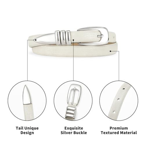 White Thin Belt for Women Trendy Silver Buckle Versatile Skinny Belts for Casual & Formal Wear4