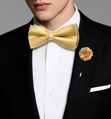Image of Dubulle Mens Paisley Striped Bowtie Set Pre-tied Bowtie for Men and Pocket Square Set Wedding Business