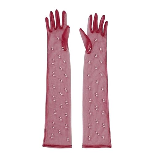 CHRISK Gants de mariage longs en tulle pour femme - Blanc - Opéra - Gala - Gants de mariée transparents, bordeaux, M