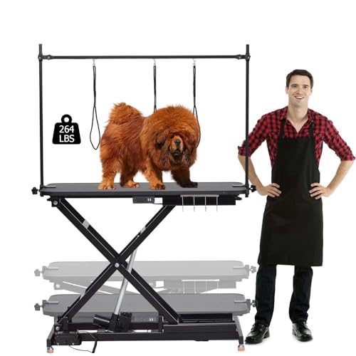 Garvee Electric Dog Grooming Table, Height Adjustable Pet Grooming Table w/Anti-Slip Foot, Dog Grooming Arm, Anti Slip Tabletop & Tool Organizer/Dog Grooming Station, 47 in/Black