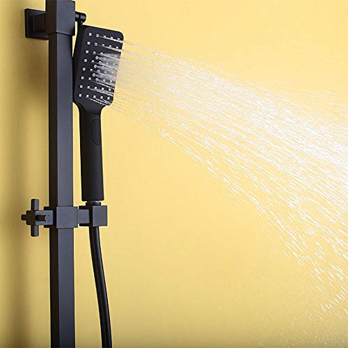 Colonne de douche noire mate design avec mitigeur mural et tablette de rangement chic - 4