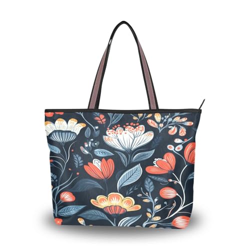 Ewusp Bolso de mano bohemio con diseño de flores para mujer, de lona, con cremallera, casual, para viajes, compras, trabajo, a, 17.72' L x 13.0' H x 5.2' W