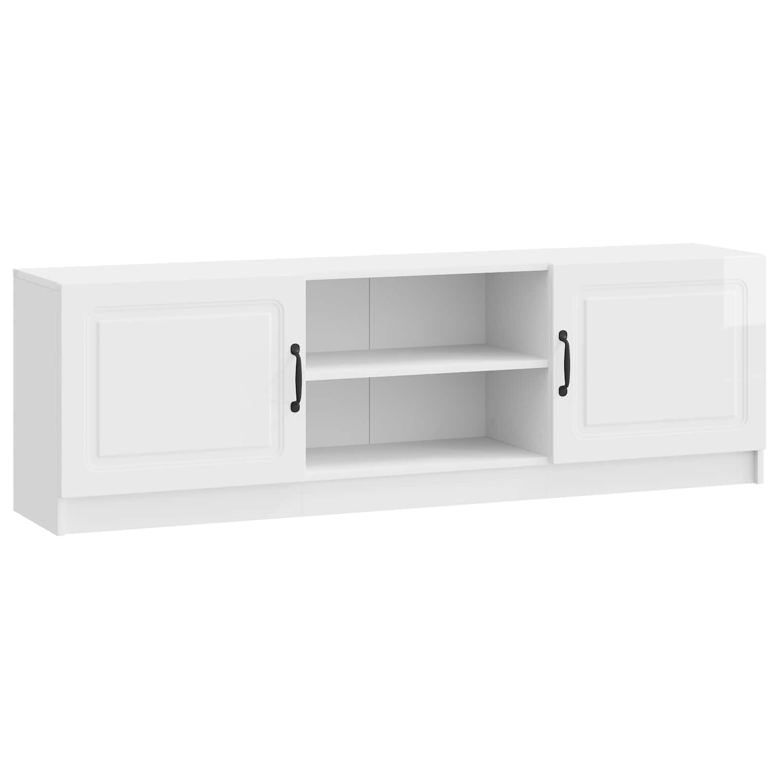 Table TV moderne en bois blanc brillant avec rangement et portes 90°