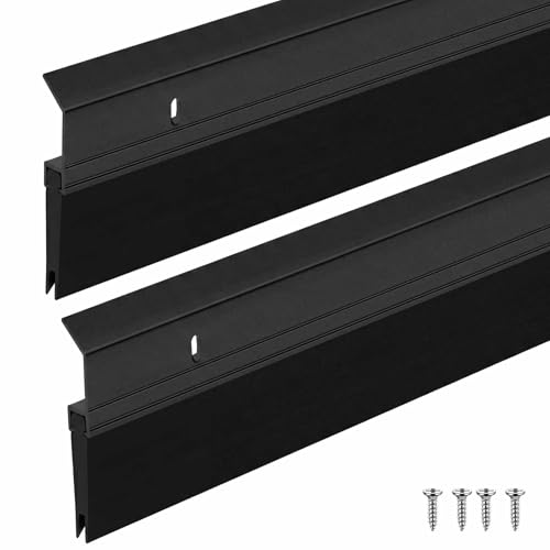 Hushee 2 Pack 36 Inches Metal Door Sweep Double Rubber Aluminum,Black