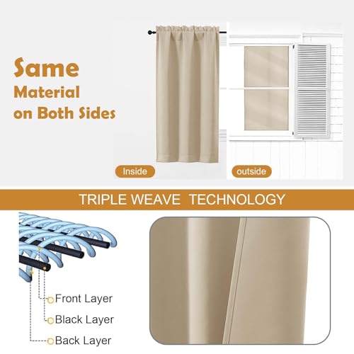 Image of Aiyufeng Biscotti Beige Blackout Curtains for Bedroom 63 Inch Length 2 Panels, Solid Thermal Insulated Energy Saving Rod Pocket Window Treatment Curtains Blackout Drapes, W40 x L63 Inch,Biscotti Beige