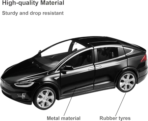 Image of LONGMIRE Metal Pull Back Diecast Car Pull Back Model with Sound Light Boys Gifts Toys for Kids Pack of 1, Multicolor (Tesla X90)