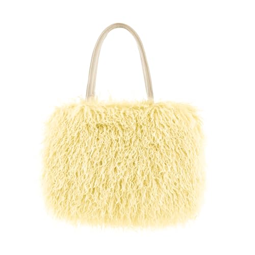 Image of Women's Fuzzy Tote Bag Curly Handbag Furry Shoulder Bag Large Plush Top Handle Purses Winter
