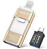 USB Flash Drive 128GB Photo Stick for iPhone, iPhone Flash Drive with 4 Ports, IMKAR iPhone Memory Srick Compatible for iPhone/Android and Computer, iPhone Photo Stick with OTG Adapter - 128GB Gold