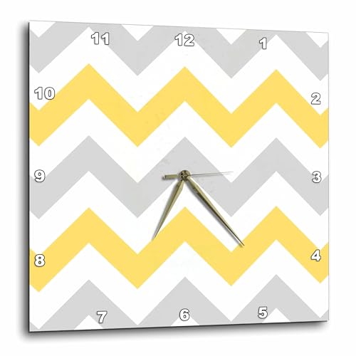 3dRose dpp_179795_3 Yellow and Grey Chevron Zig Zag Pattern-Gray White Zigzag Stripes-Wall Clock, 15 by 15-Inch