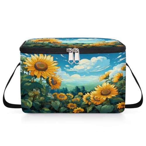Sunflower Garden Lunch Bags for Women Men 9 Cans, Hot & Cold Food Delivery Bag Insulated Grocery Bag Insulated Lunch Box Blue Sky Cooler Bag for Office Work Picnic Beach