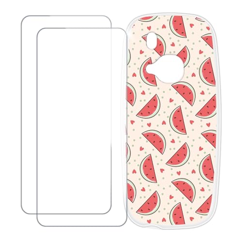 UOGNADGD Compatible con Nokia 3310 2017 Funda Personalizada Colorida con 2 Protectores de Pantalla de Cristal Templado – Antigolpes y Antirayaduras (Sandía)