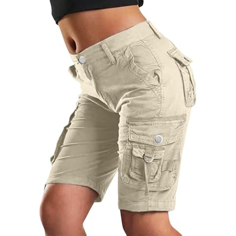 Cargo Shorts Women Flap Pocket Design Bermuda Cargo Shorts Knee Length Summer Hiking Shorts Casual Shorts Light Gray Cover