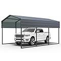 10x15 Ft Metal Carport, Heavy Duty Car Port with Galvanized Steel Roof, Outdoor Car Garage, Large Carport Canopy, Steel Car Shelter for Car, Boats and Truck, Charcoal Black