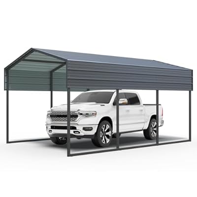 Outvita Heavy Duty Metal Carport, 10x15FT, Gray, Vehicle Protection, Outdoor Gatherings