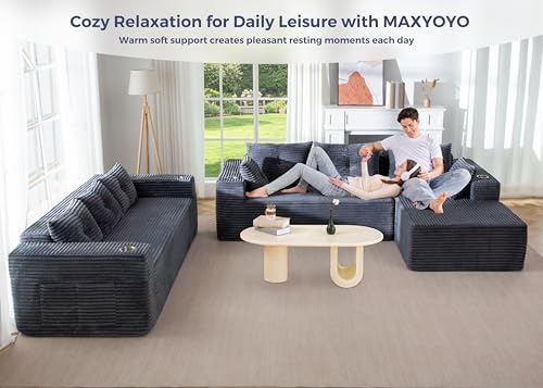 Image of MAXYOYO Modular Sectional Couch with L-Shape Chaise and Loveseat, Modern Boneless Couch for Living Room, Oversized Sofa with Deep Seat, No Assembly Required, Dark Grey