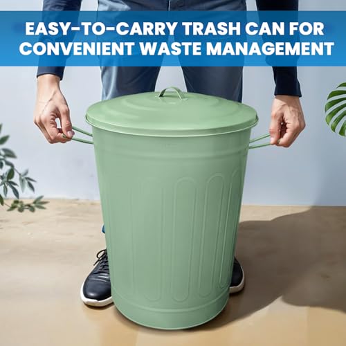 Image of Plexon 13 Gallon Metal Trash Can with Lid Outdoor Vintage Trash Can Steel Retro Garbage Can for Kitchen Farmhouse Rustic Bird Seed Storage Pet Food Cute Bucket, Green 6 Pack