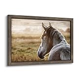 Framed Wild Horse Wall Art: 12x16 Horse Head Artwork horse Painting Animal Portrait for Wood Picture Office