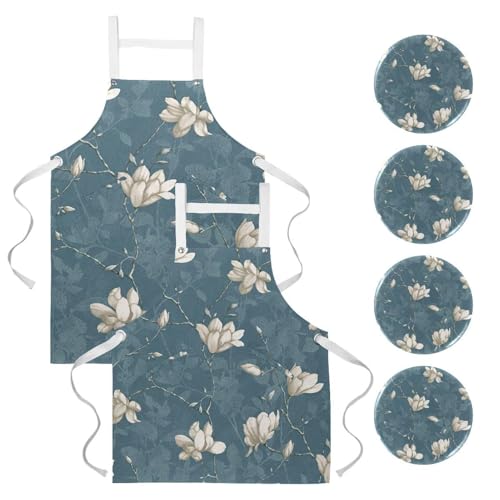 Lot de 2 tabliers de cuisine Fleur de Lys multicolores avec 4 broches