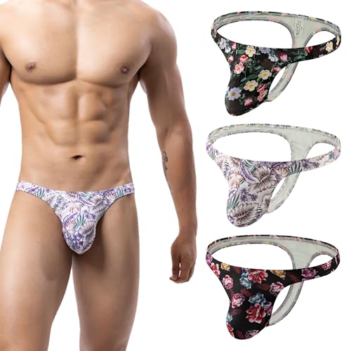 Men's Spandex Thong Low Rise Bikini Printed Briefs Underwear