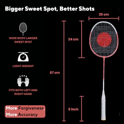 Image of PulseITSmash Badminton Racket- for Men & Women. Lightweight Aluminum Frame with High Tension Strings. Indoor /Outdoor Badminton Racquet for Training, Power Play & Control. (Pink)