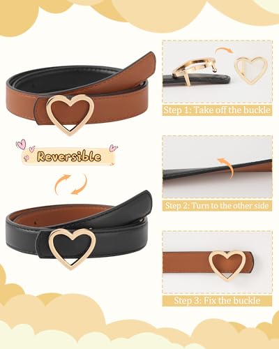 AWAYTR Girls Reversible Leather Belt - Cute Heart Buckle Toddler Belt for Kids Dress Pants2