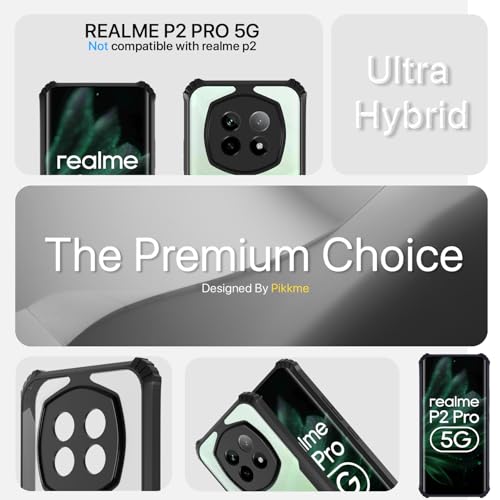 Image of Pikkme Crystal Clear Transparent Back Cover | Ultra Hyrbid | Full Camera Protection | Raised Edge | Bumper Case for Realme P2 Pro 5G (Black)
