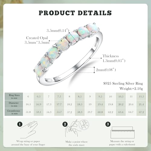 7 Stone 2mm Stackable Rings S925 Sterling Silver Created Birthstone & Cubic Zirconia Ring for Women Half Eternity Band Wedding Anniversary Ring Size 6 to 10(with Box)3
