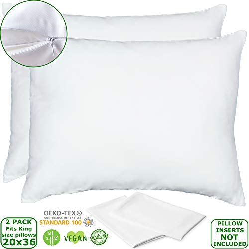 Bamboo Lyocell Pillowcases - King Size Pillow Cases Set of 2 with Zipper