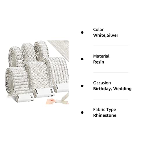 6 Rolls 5.28 Yards Pearl Diamond Ribbon Self Adhesive Rhinestone Ribbons White Faux Crystal Rhinestone Ribbon Stickers For Wedding Birthday Party Art Crafts Car Phone Shoes Decors (Silver) #TOP7