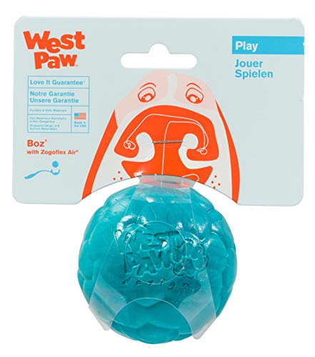 West Paw Zogoflex Air Boz Dog Toy â€“ Floatable Pet Ball for Dogs, Fetch, Play, Chewing â€“ Non-Toxic, Recyclable, Latex-Free Canine Toys â€“ Durable Exterior Texture, Bouncy Squishy Ball, Small, Peacock